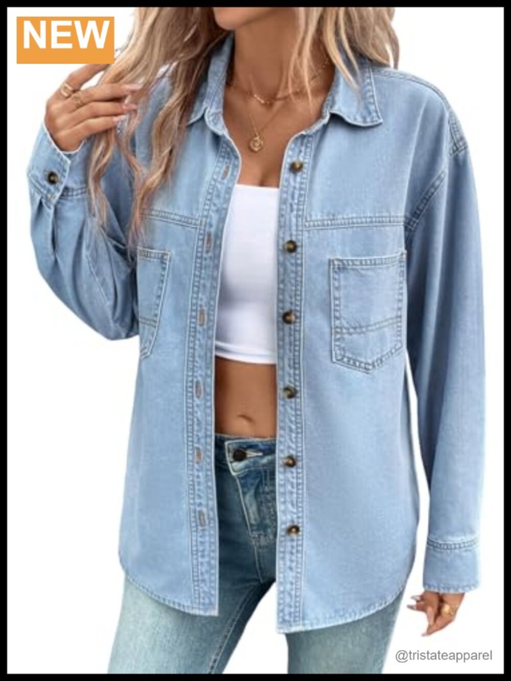 Oversized Denim Button Down Shirt Long Sleeve Women Casual Blouse Top